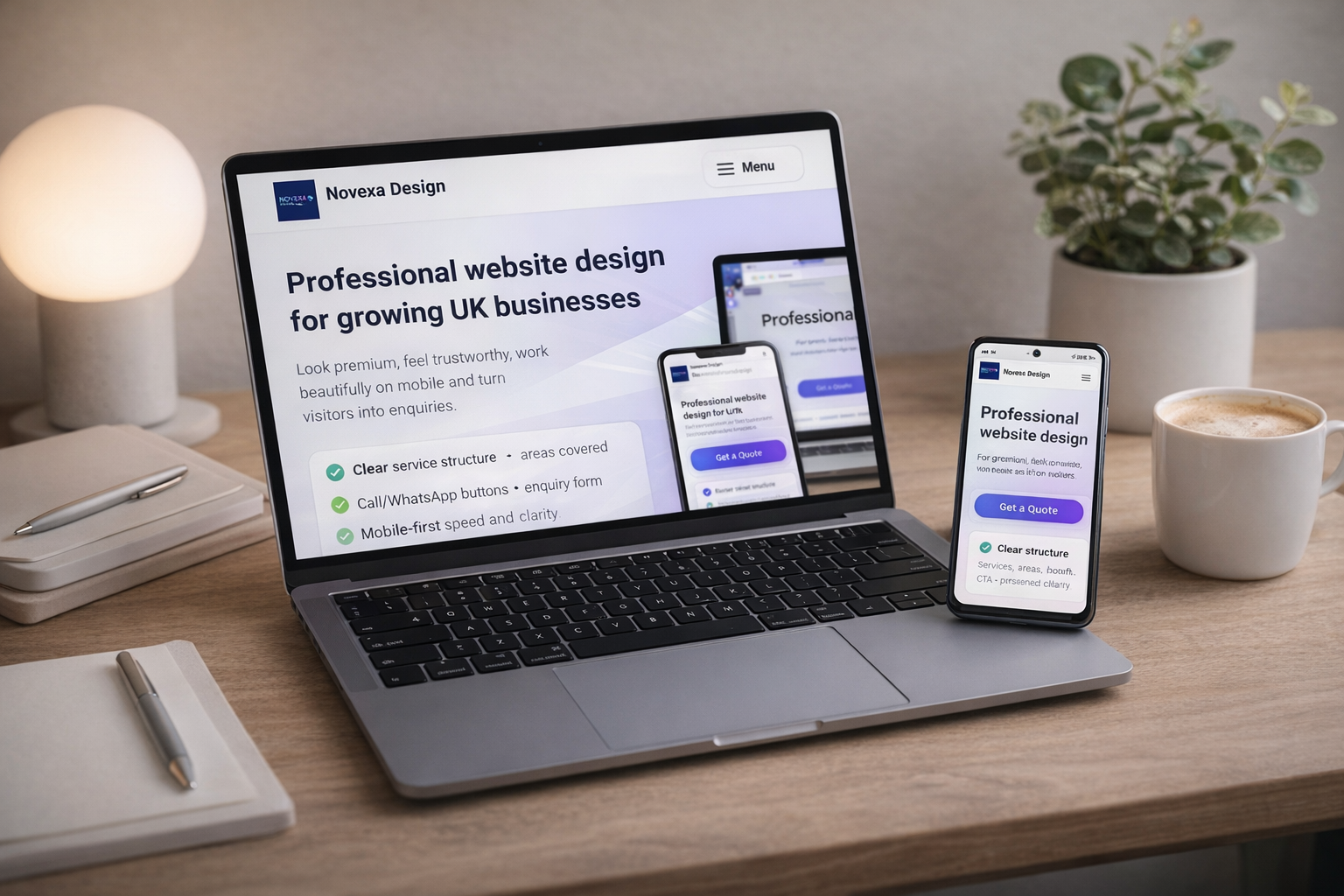 Novexa Design website design preview on laptop and mobile